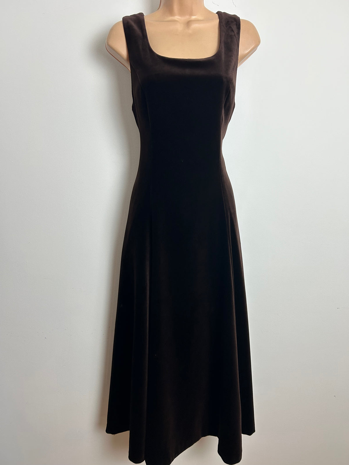 Vintage 1980s LAURA ASHLEY Size 10 (12 On Label) Chocolate Brown Velvet Midi Dress
