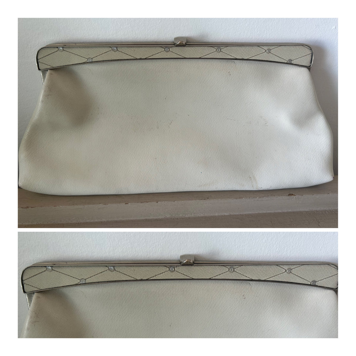 Vintage 1960s Small Cream Leather Clutch Bag By Alligator