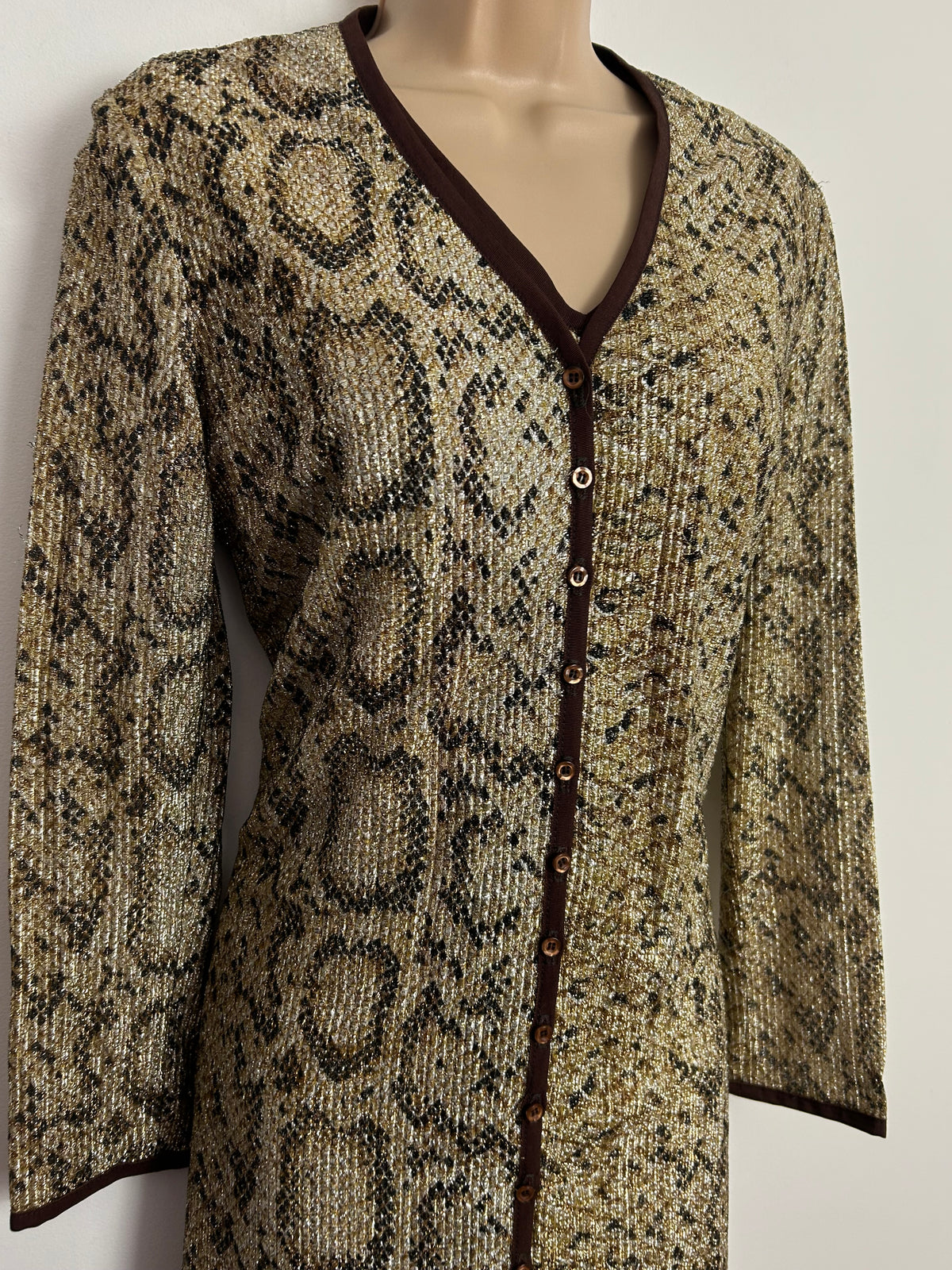 Vintage 1960s Size 8-10 Black & Gold Animal Leopard Print Lurex Mod Shift Dress & Matching Jacket