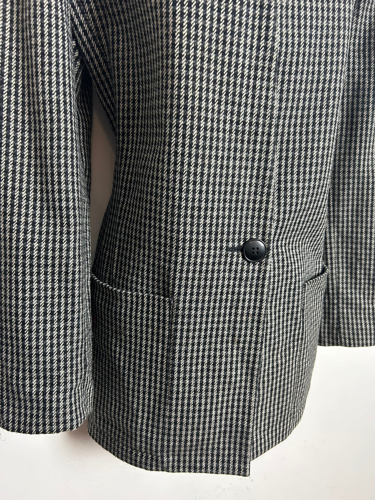 Vintage 1980s SASSON Size 14 Black & White Tweed Check Wool Mix Collarless Blazer