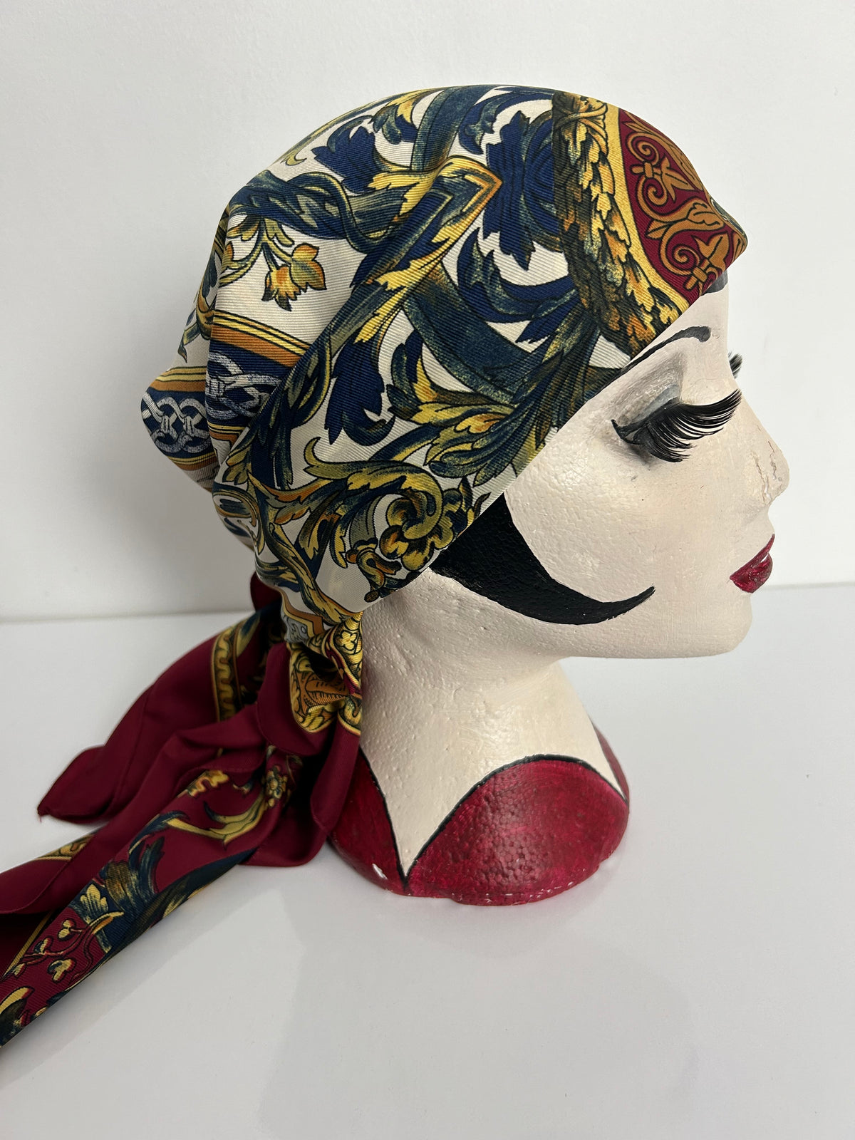 Vintage Italian MILANA Dark Red Nouveau Baroque Print Large Polyester Scarf 87cm x 87cm