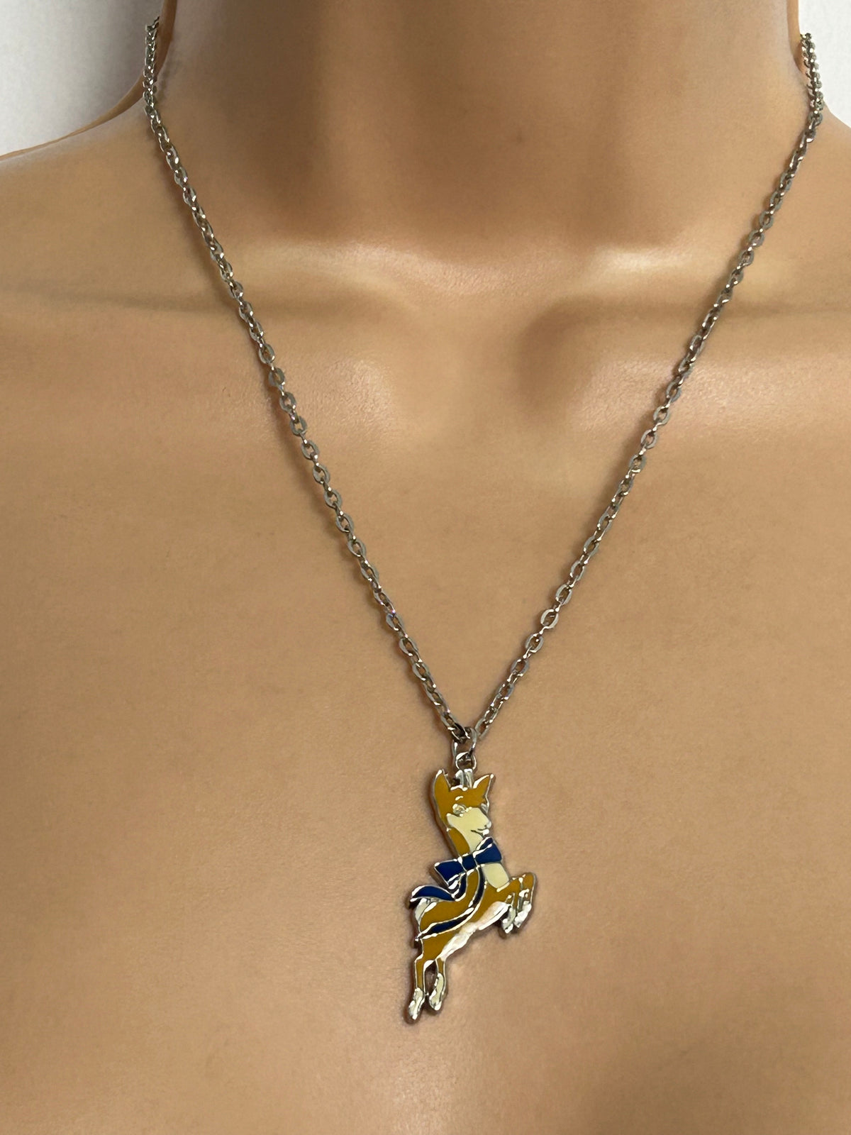 Vintage 1970s Collectable Retro Kitsch BABYCHAM Enamel Deer Pendant & Necklace