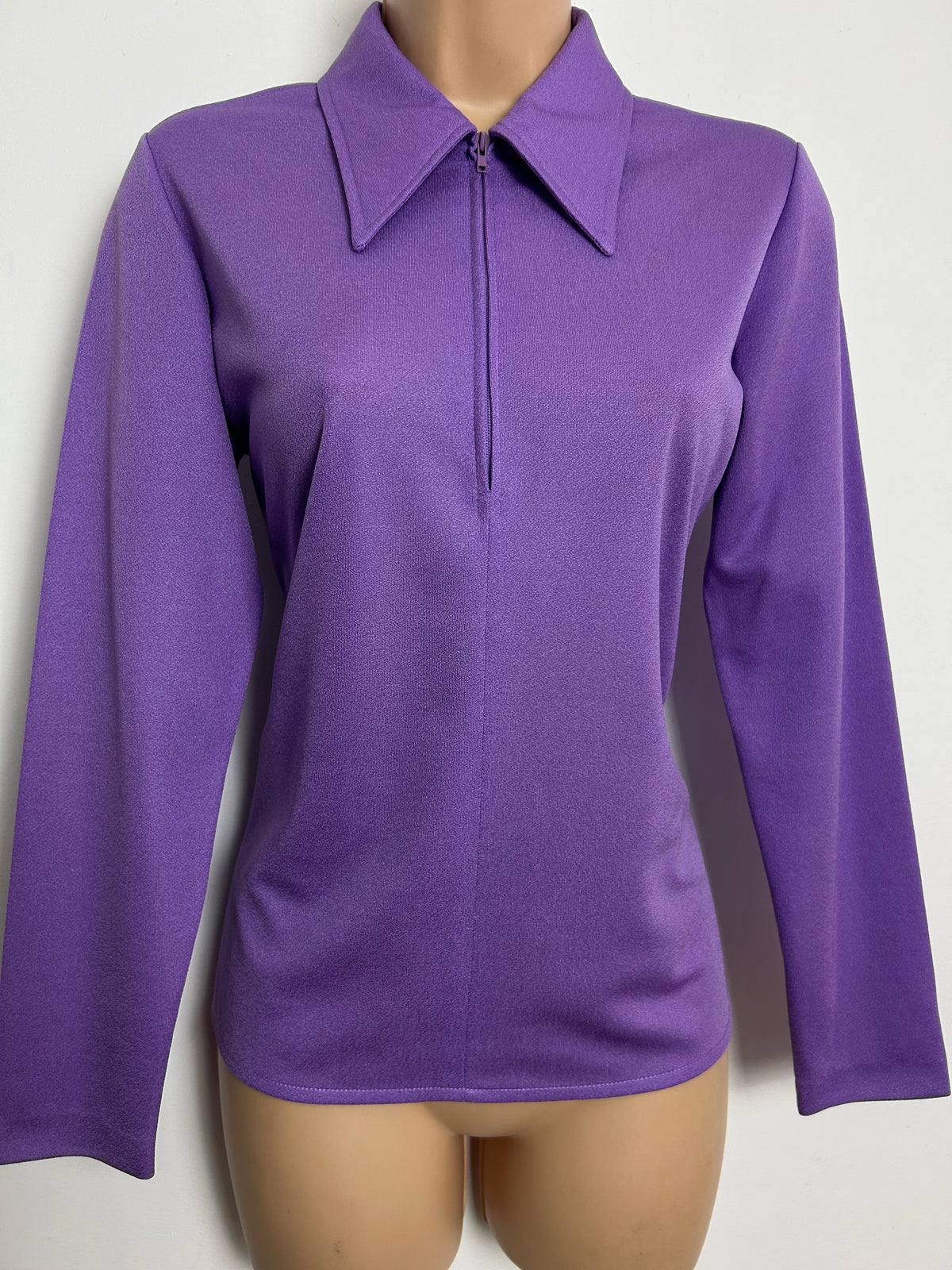 Vintage 1970s ST MICHAEL Size 10-12 Lilac Zip Front Long Sleeve Shirt