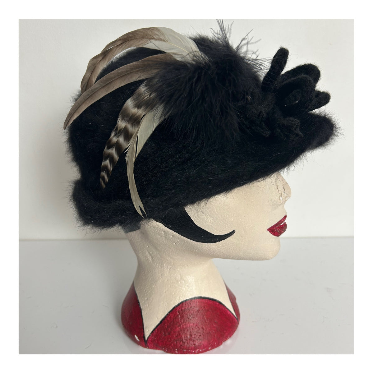 Vintage GOLDEN GATE Black Soft Angora Mix Pheasant Feather Detail Trilby Style Hat