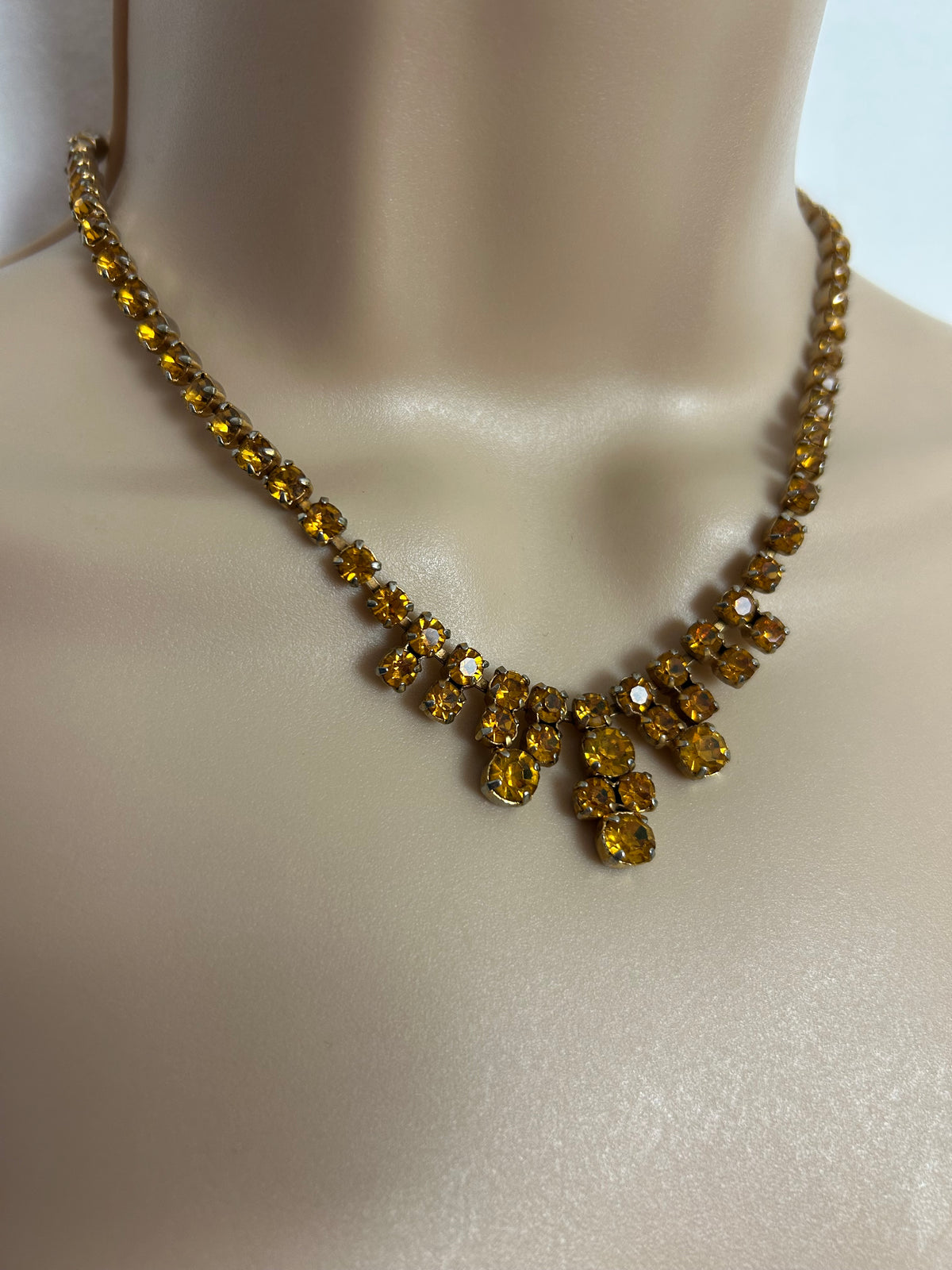 Vintage 1960s Amber Colour Diamante Glass Stone Set Necklace