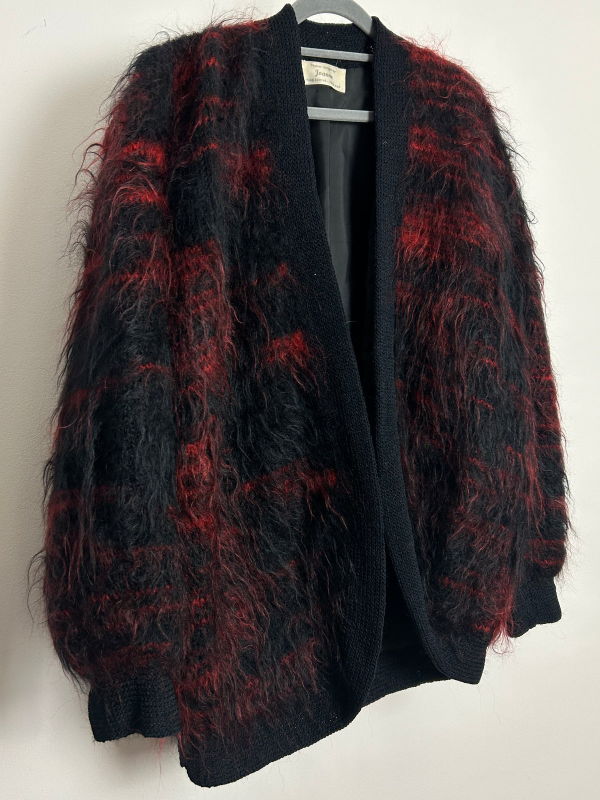 Vintage 1980s Up To Size 14 Black & Red Mohair Open Fronted Fully Lined Cardigan