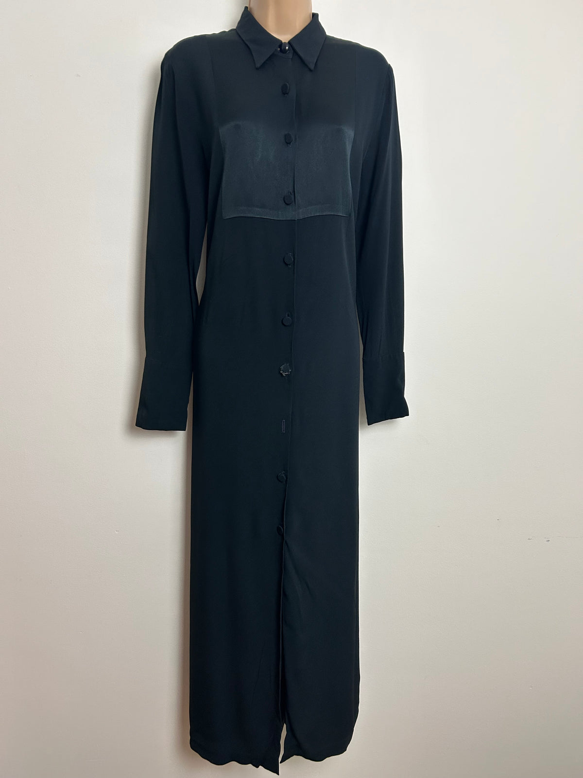 Vintage Late 1980s DIVERSION NICOLE FARHI Size 10-12 Black Satin Backed Midaxi Dress