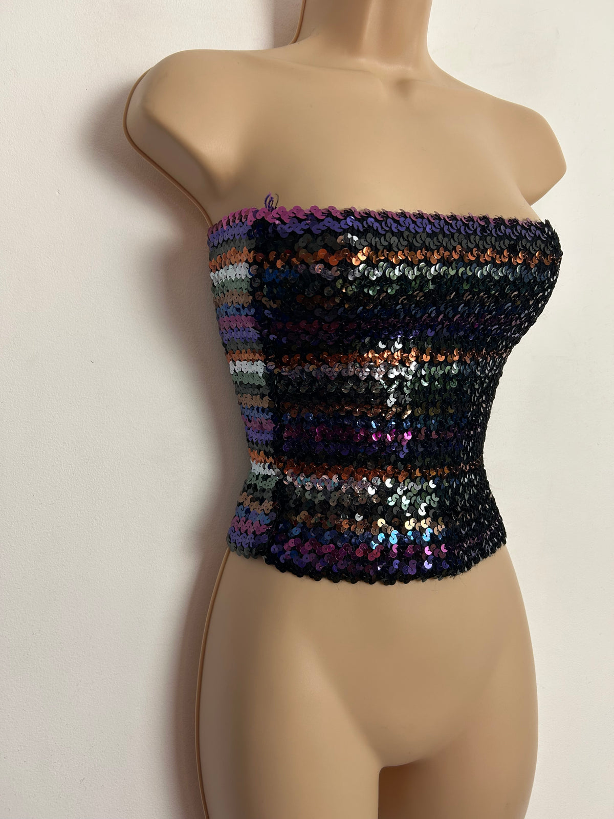 Vintage 1980s CONTEMPO CASUALS Up To Size. 10/12 Strapless Sequin Stretchy Bandeau Top
