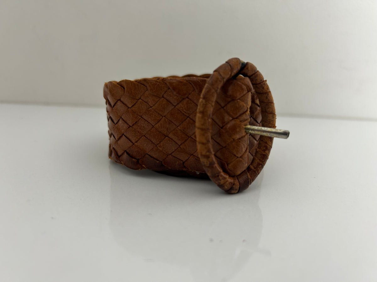 Vintage 1970s Tan Brown Leather Woven Belt Up To 36" Waist