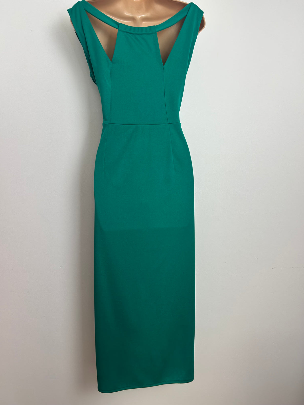Vintage 1970s Size 10-12 Jade Green Plaited Trim Detail Occasion Midi Dress