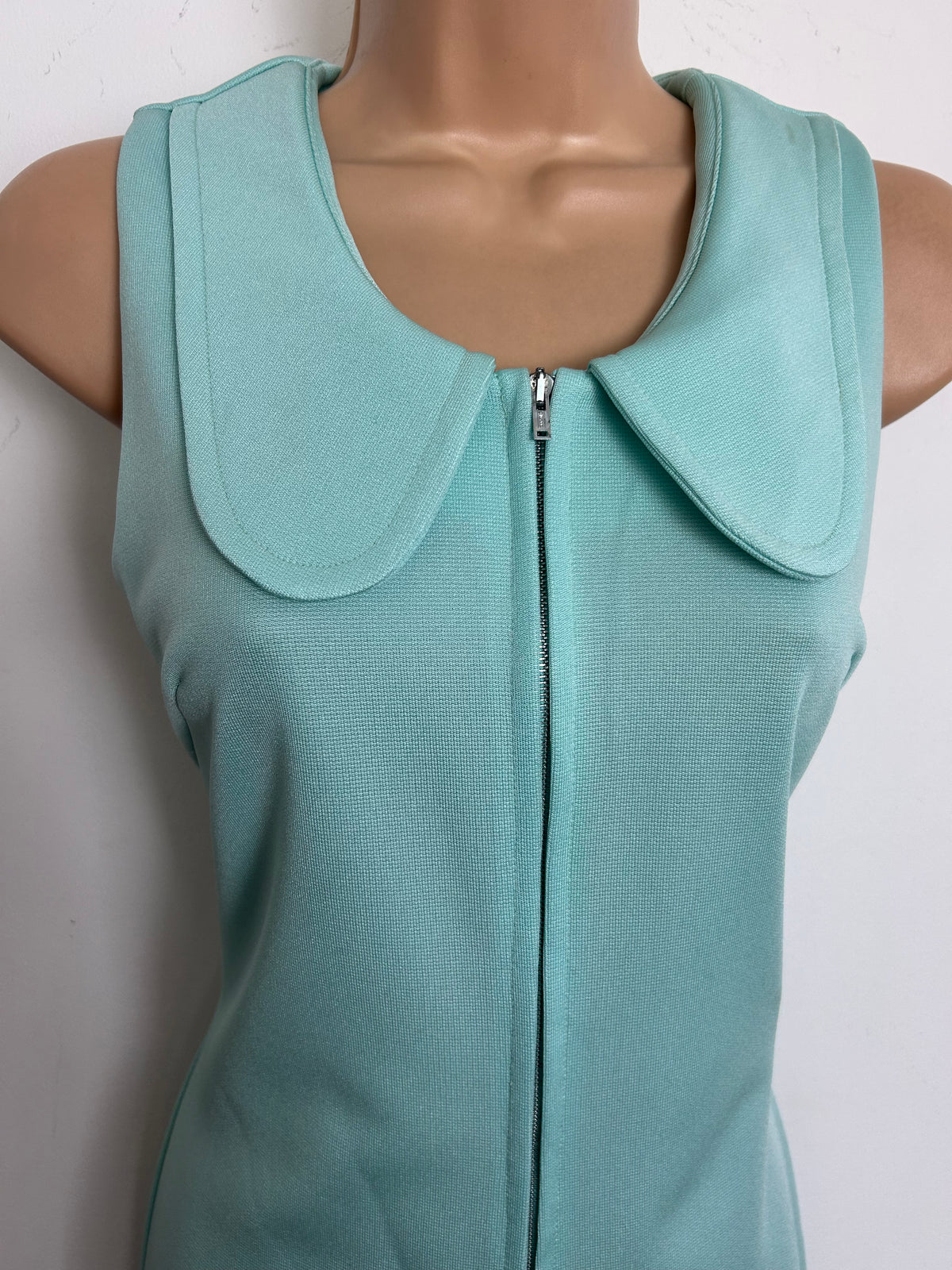Vintage Early 1970s Size 6-8 Mint Green Beagle Collar Zip Front Straight Leg Jumpsuit