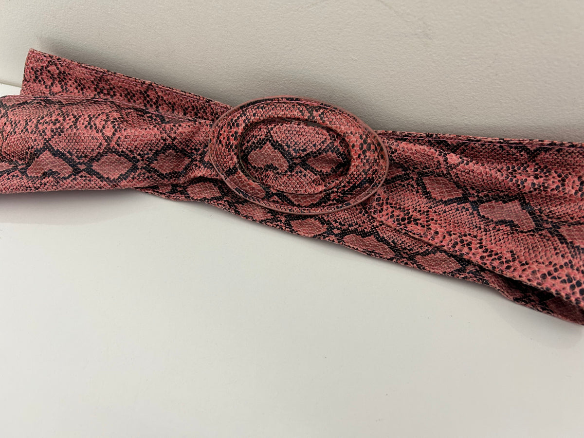 Vintage 1980s Fab Pink Python Snake Print Leather Cinch Belt