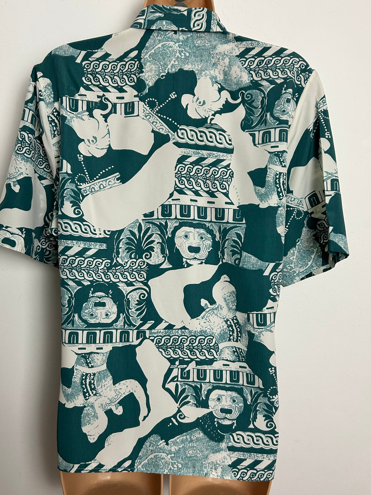 Vintage 1980s LEONELLA Size 14 Teal Green & White Abstract Print Long Sleeve Shirt