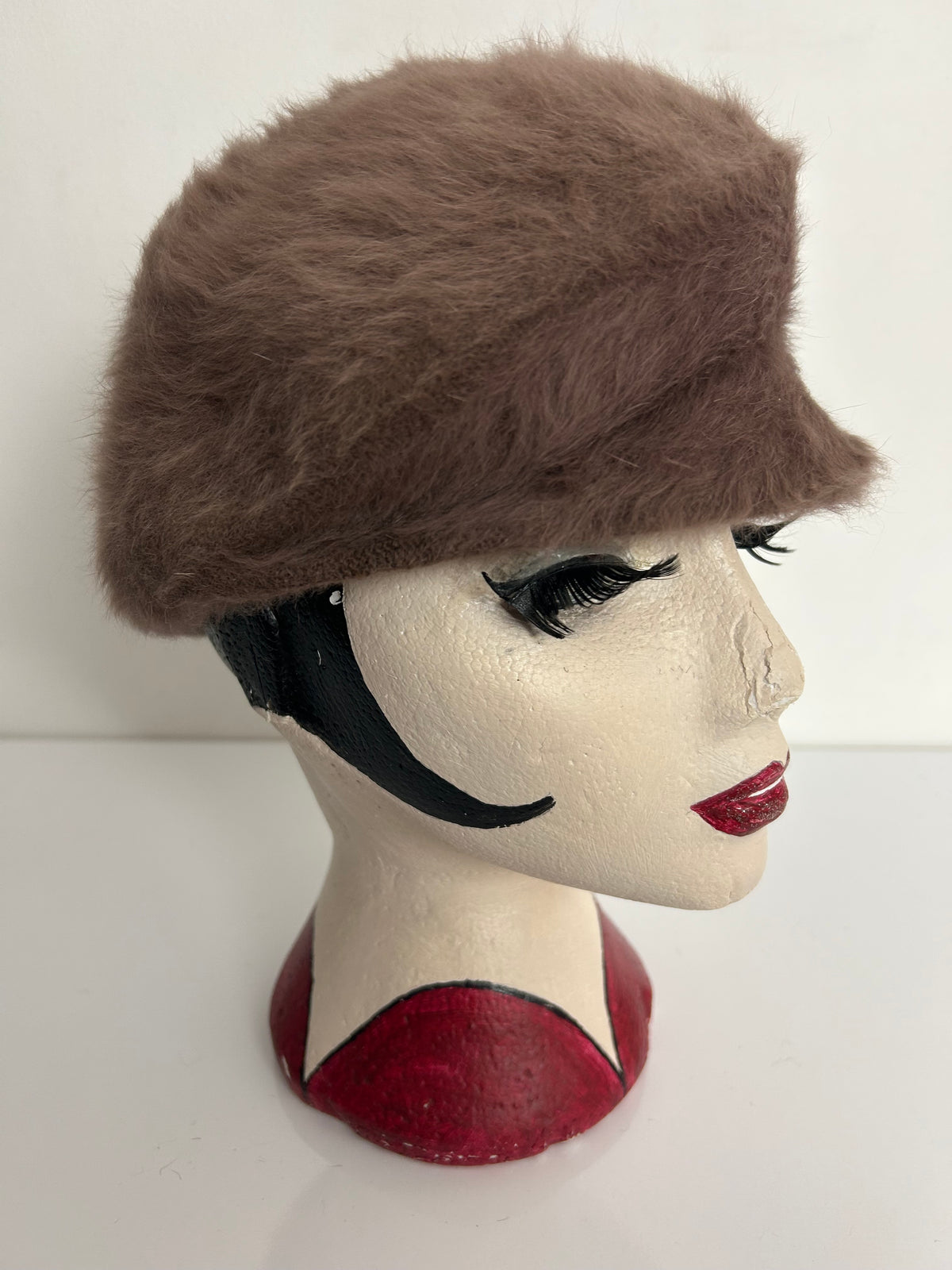 Vintage 1960s Fawn Brown Angora Mix Peaked Baker Boy Style Hat