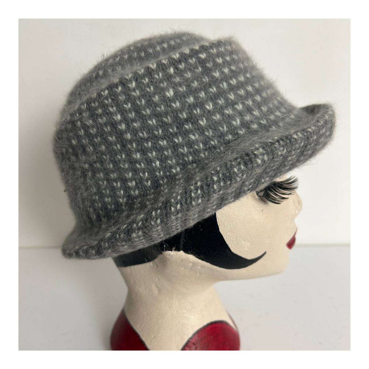 Vintage Cute Little Grey & White Fleck Wool Mix Winter Hat