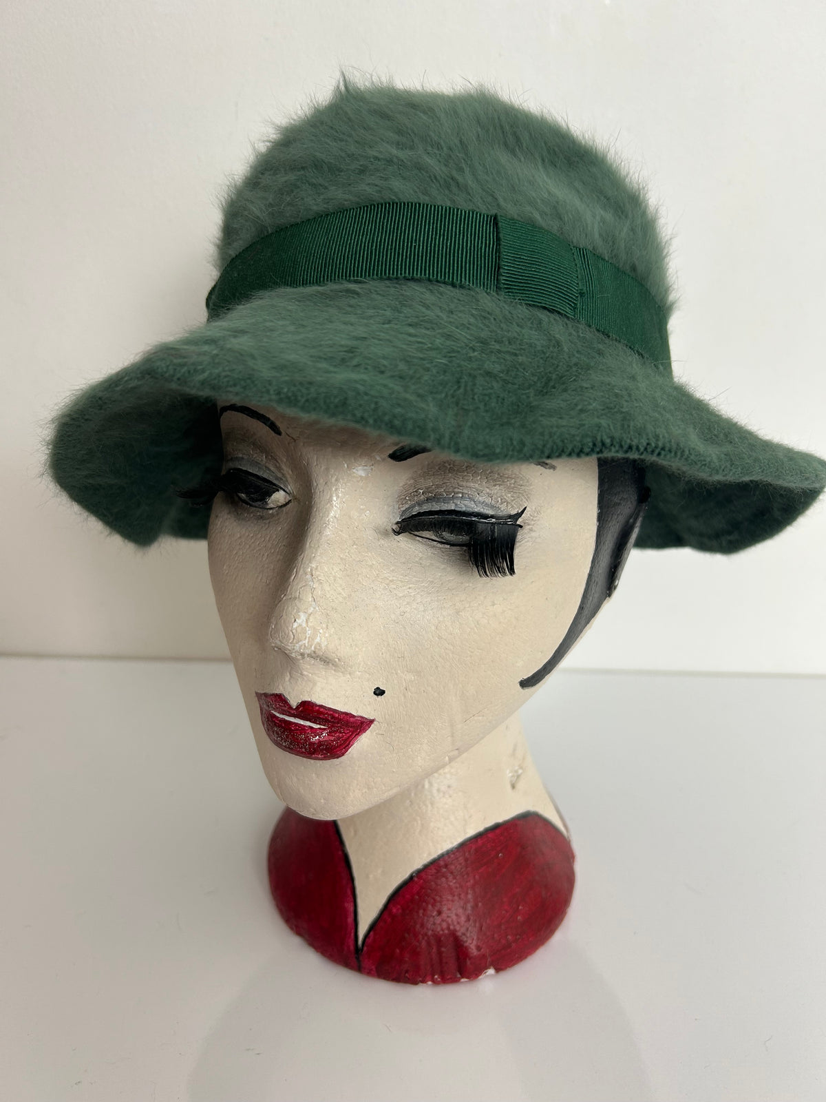 Vintage Austrian Moss Green Angora Mix Trilby Style Hat