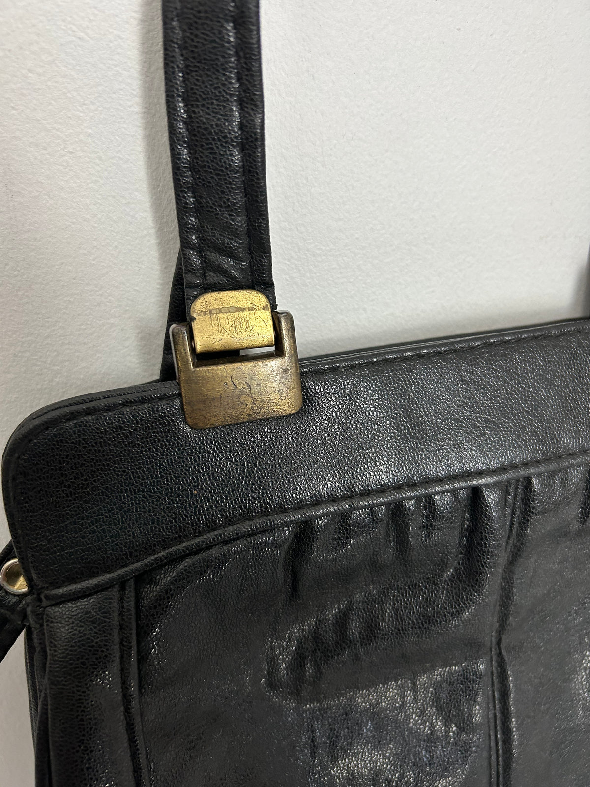Vintage Late 1970s Black Leather Handbag Or Shoulder Bag