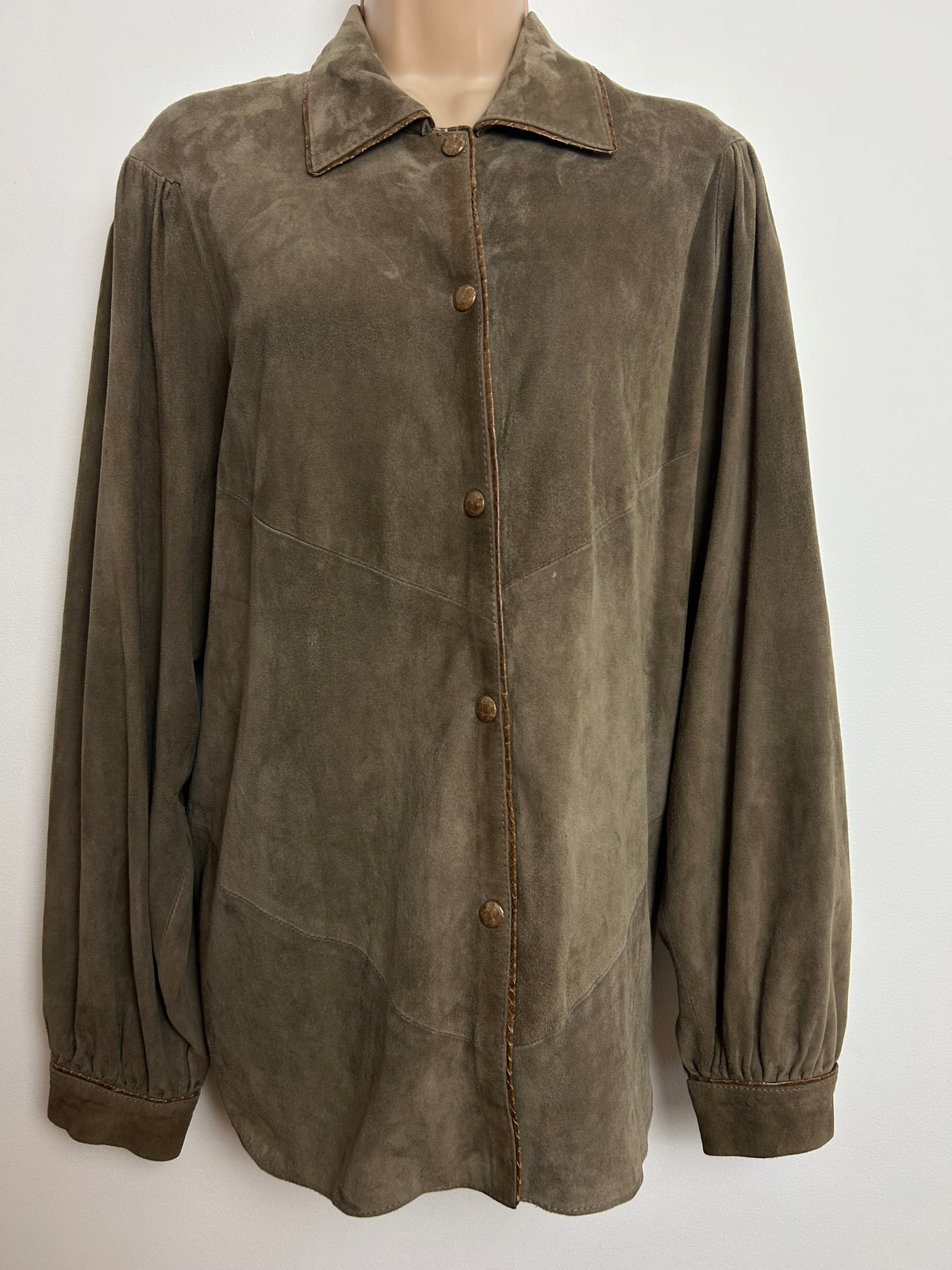 Vintage 1980s Size 14 Brown Real Suede Leather Trim Shacket Style Jacket