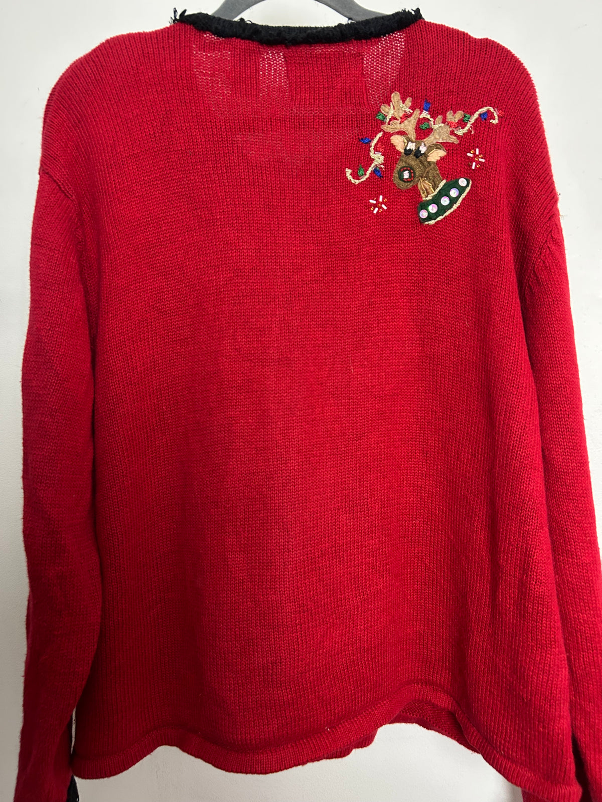 Vintage Y2K TIARA INTERNATIONAL Size XL Up to Size 16 Red Embellished Christmas Reindeer Cardigan