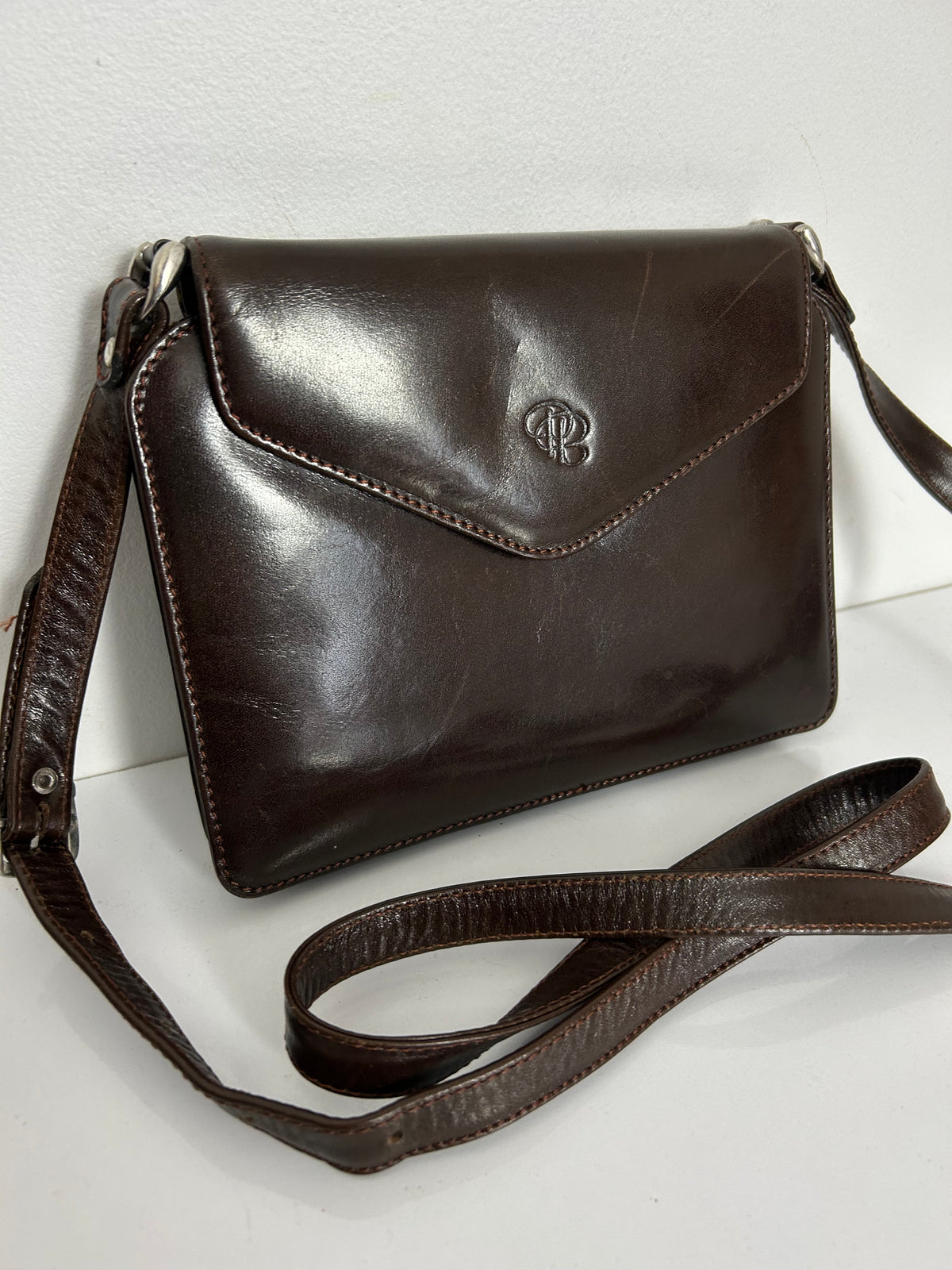 Vintage 1990s PB Small Brown Leather Cross Body Or Shoulder Bag