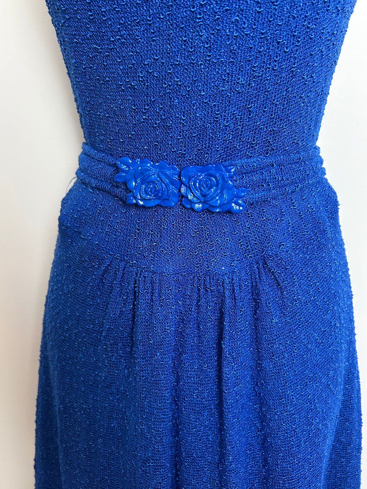 Vintage Late 1970s Size 10-12 Royal Blue Flower Buckle Strappy Summer Day Dress