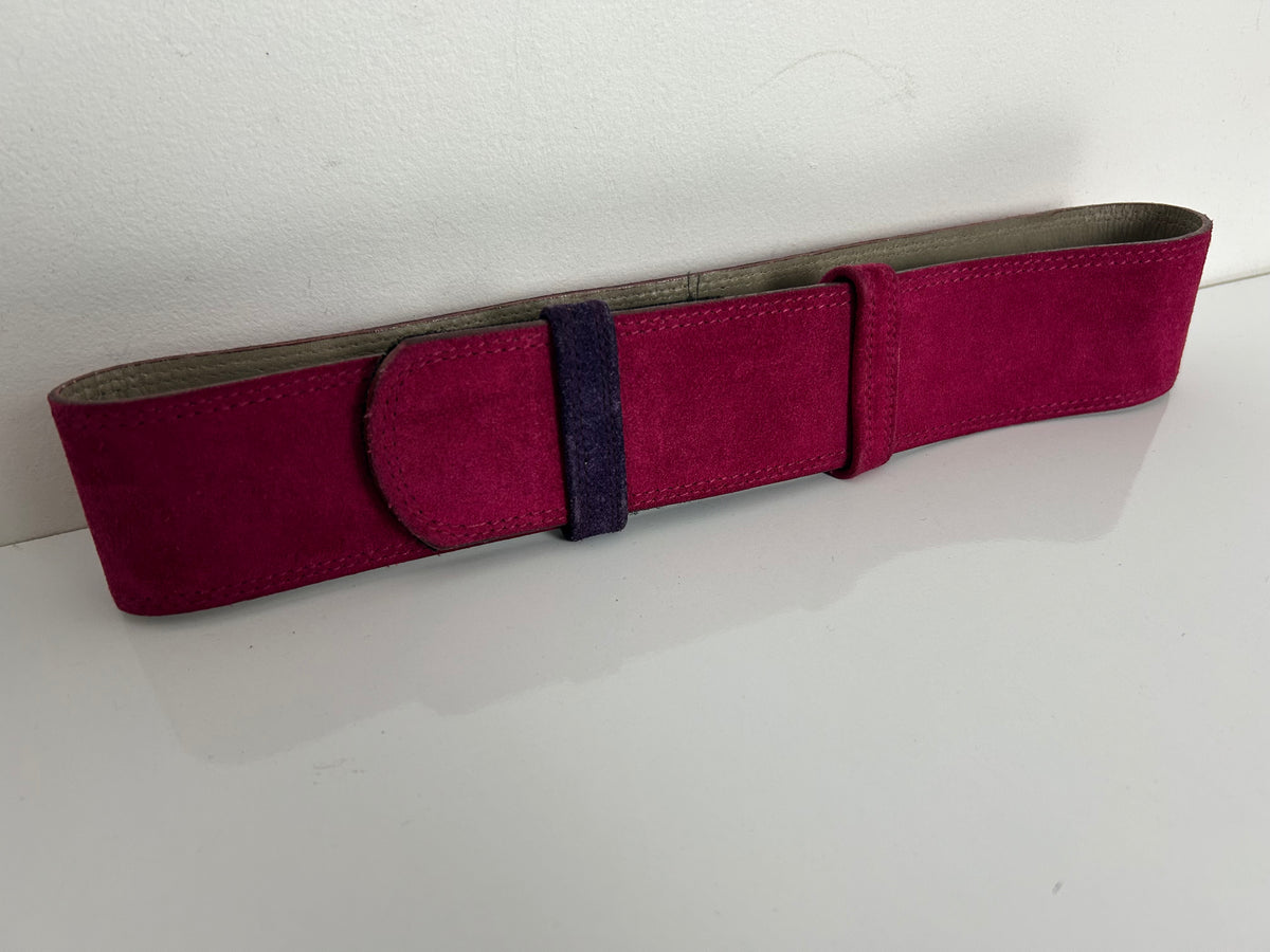 Vintage 1980s BIJOU BRIGITTE Fuchsia Pink Real Suede Wide Belt Up To 30"
