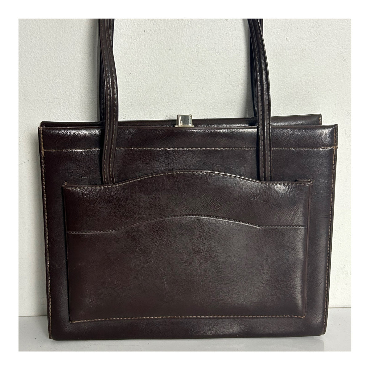 Vintage 1960s Gorgeous Dark Brown Leather Kelly Style Handbag