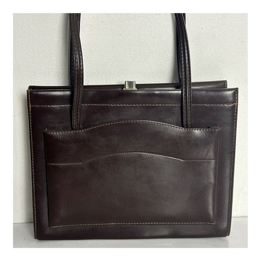 Vintage 1960s Gorgeous Dark Brown Leather Kelly Style Handbag