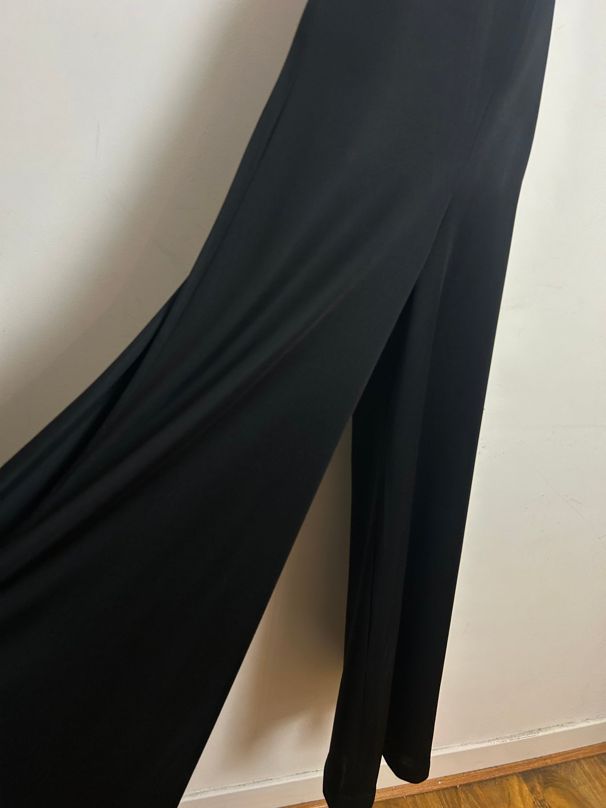 Vintage 1970s Size 4-6 Black Halter Neck Open Back Wide Leg Occasion Evening Jumpsuit