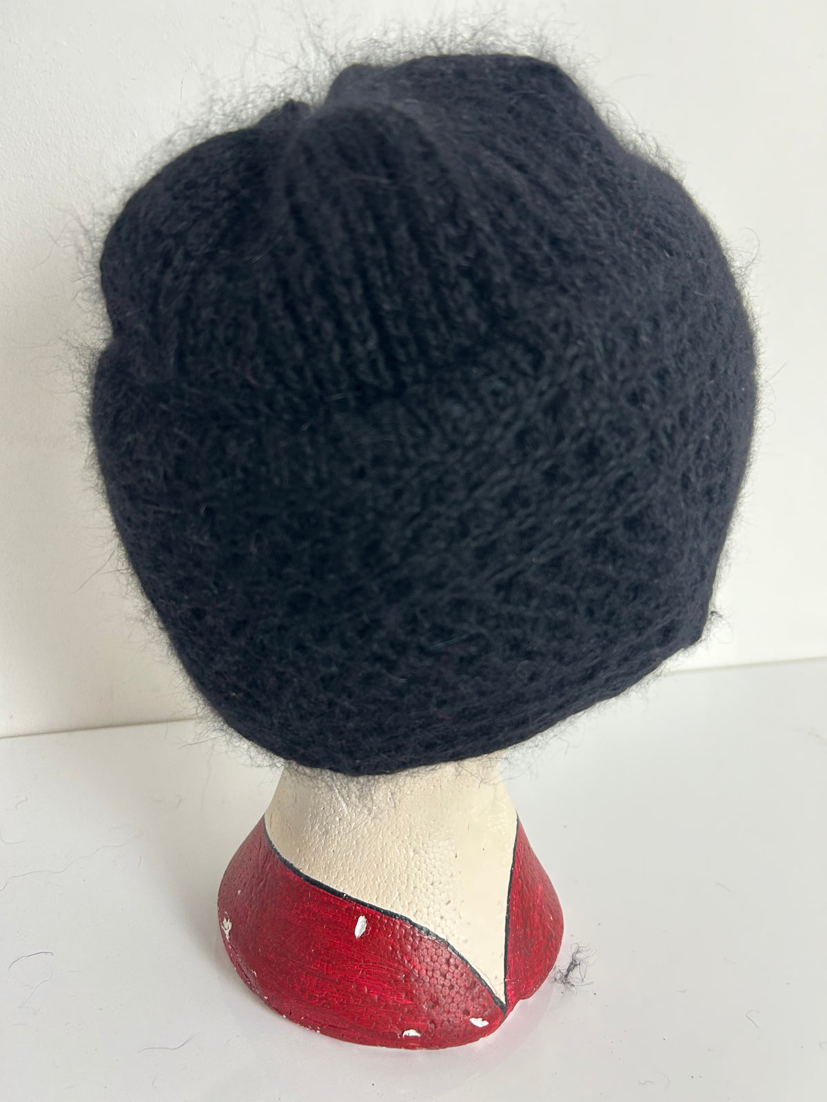 Vintage Black Angora & Wool Mix Semi Chunky Winter Beanie Style Hat