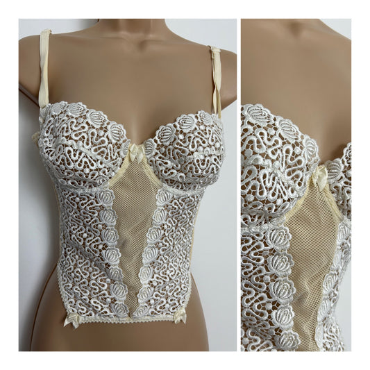 Vintage Size 36B Cream & White Lace Strapless Boned Corset With Detachable Straps