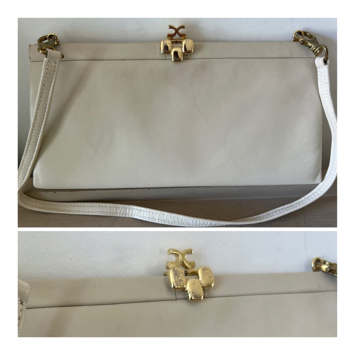 Vintage 1960s Cream Faux Leather Shoulder or Clutch Bag