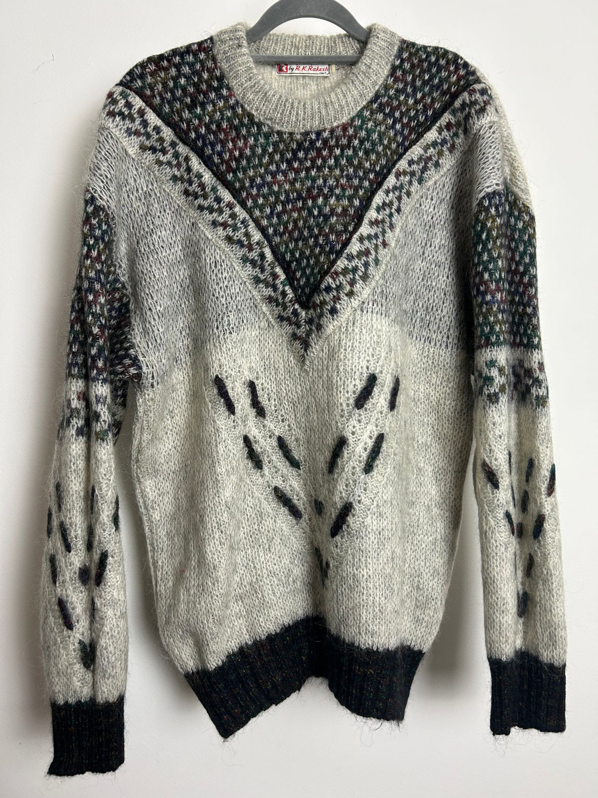 Vintage 1980s Up to Size 14 Grey Tones Mohair Mix Semi Chunky Winter Jumper