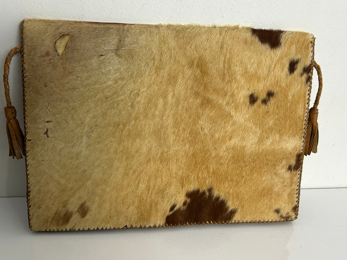Vintage 1970s Real Leather Cowhide With Hair A4 Portfolio Document Folder