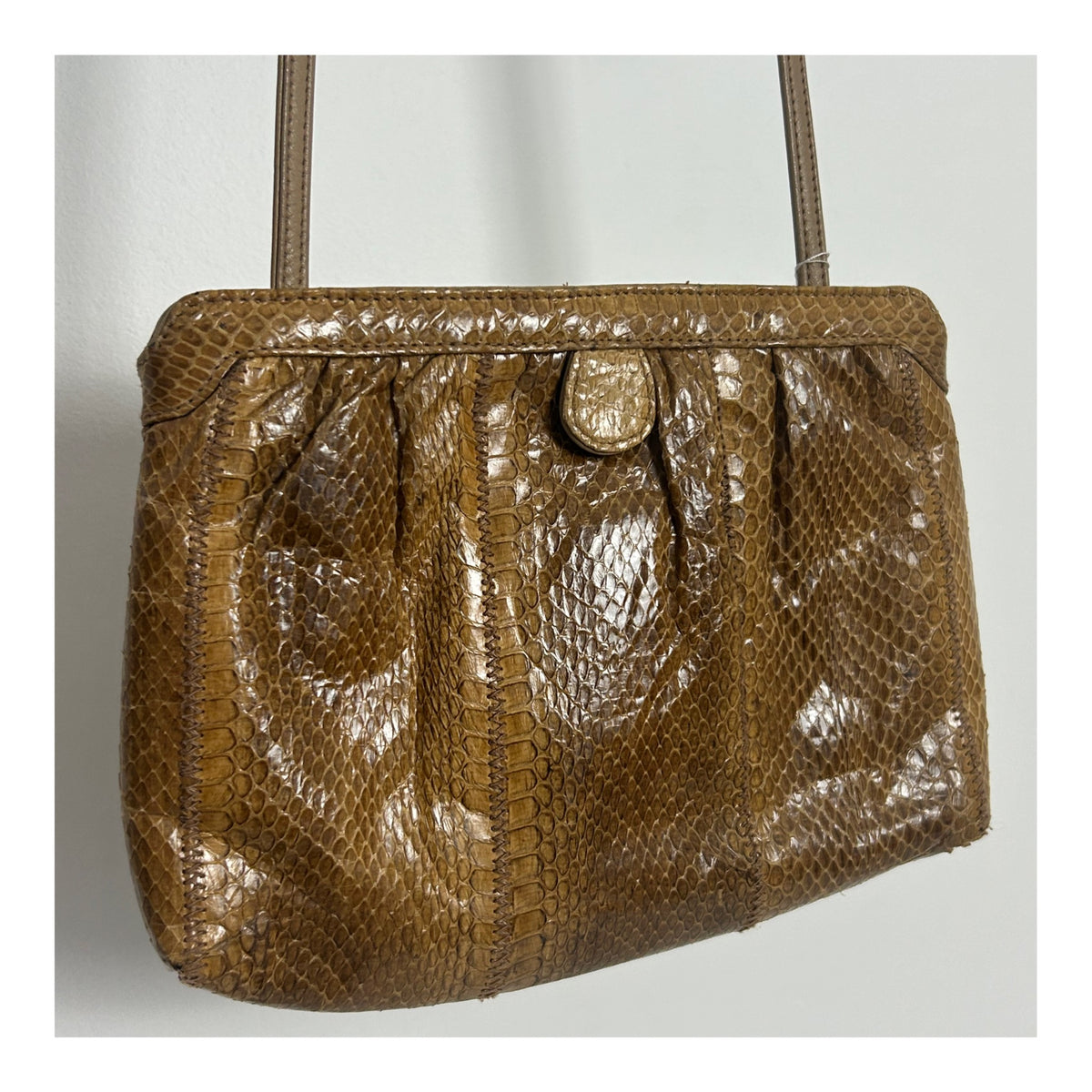 Vintage 1970s CLEMENTE Tan Brown Real Snake Skin Small Leather Shoulder Or Crossbody Bag