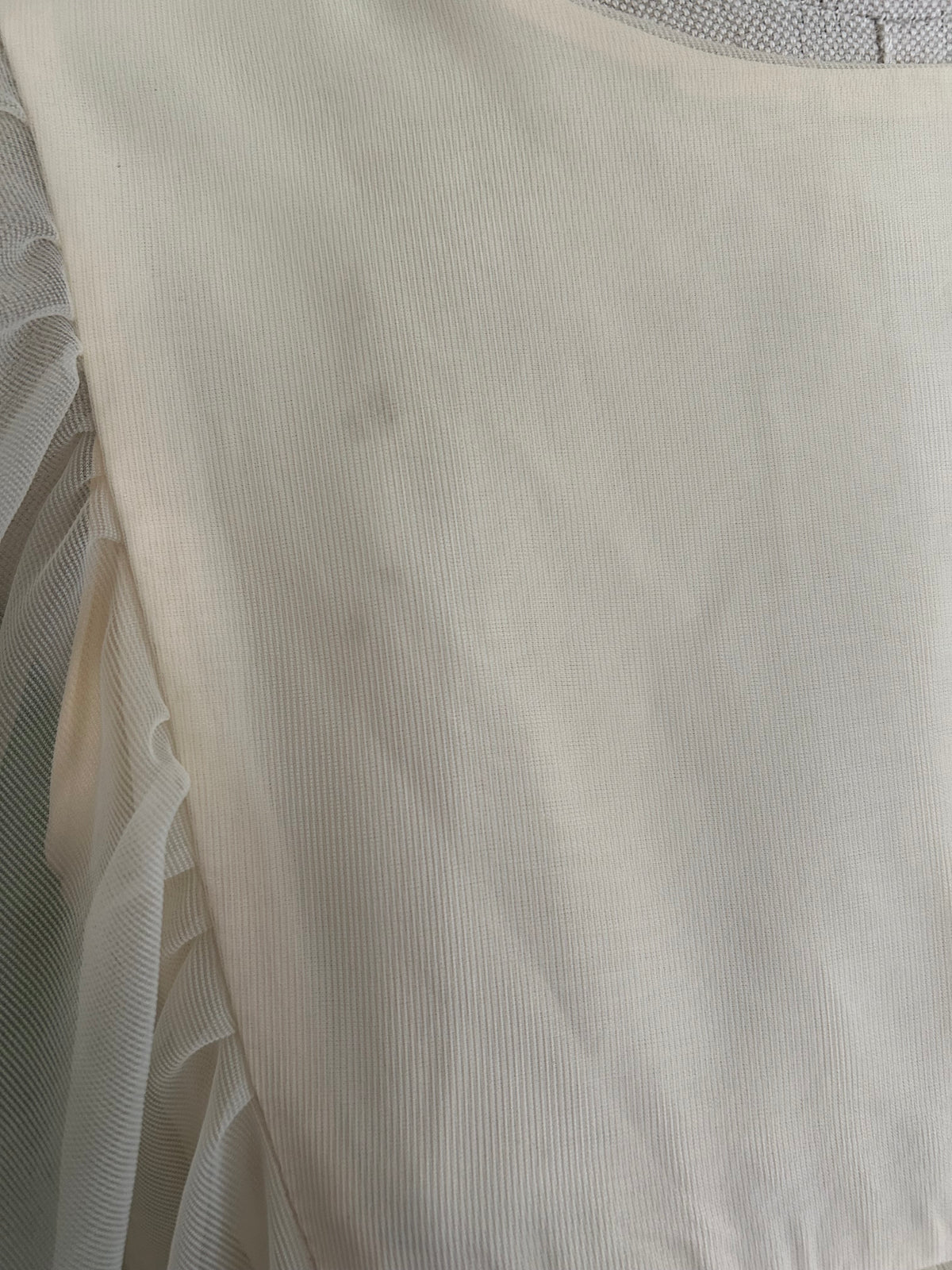 Vintage 1960s Size 10 Cream Nylon Double Layered Ruffle Trim Wide Floaty Sleeve Boho Maxi Dress