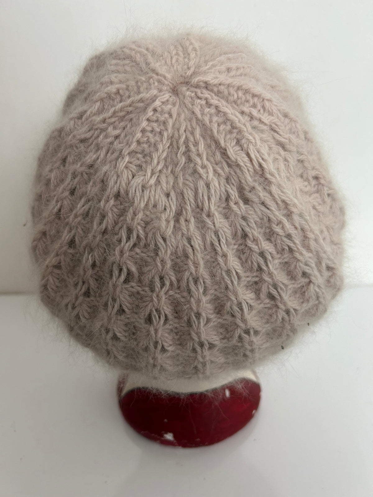 Vintage Pale Nude Pink Wool & Angora Chunky Knit Reversible Beanie/Beret Style Hat