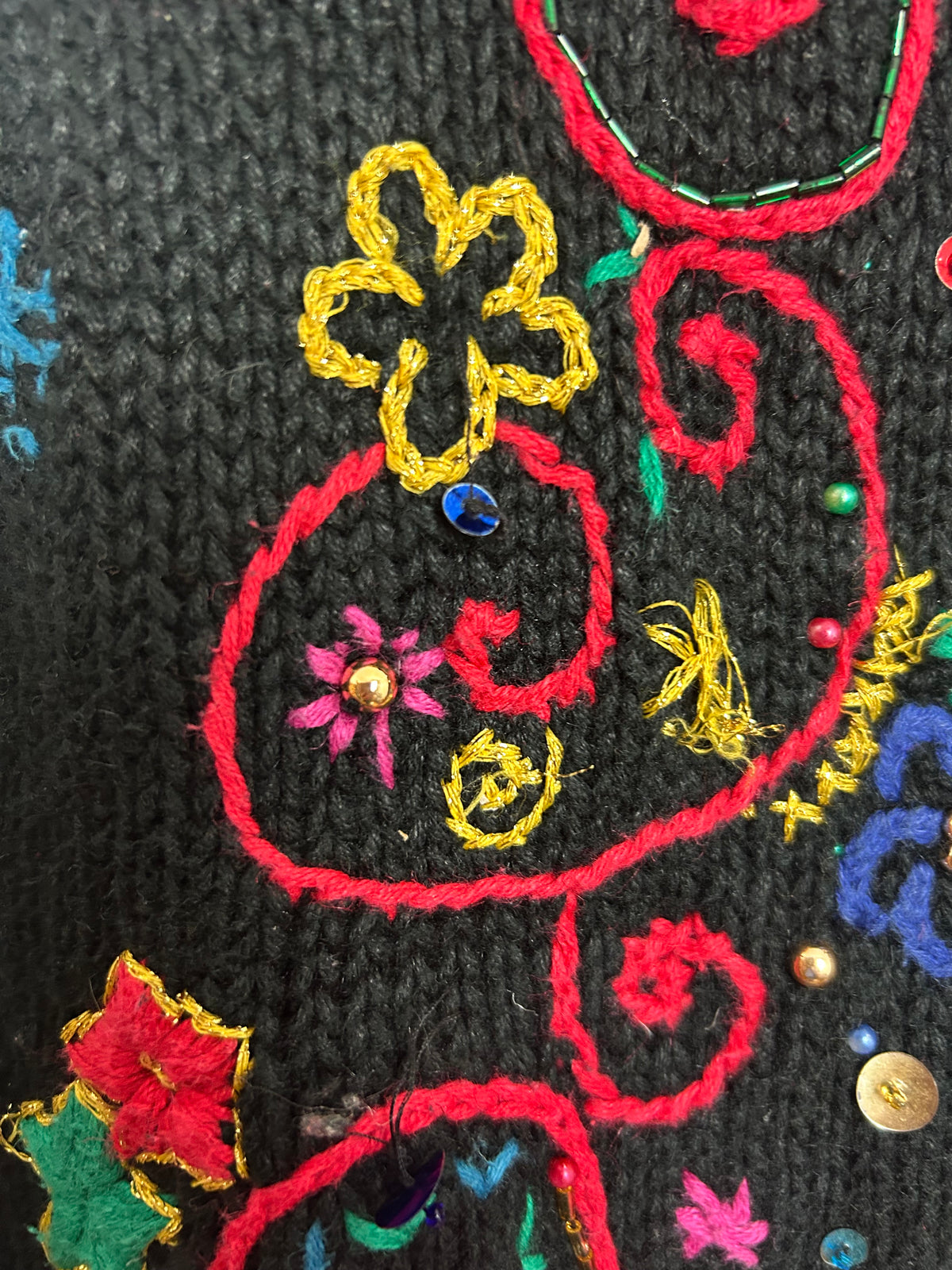 Vintage 1980s WESTBOUND Black Embellished Christmas Sweater Vest Cardigan Up To 16