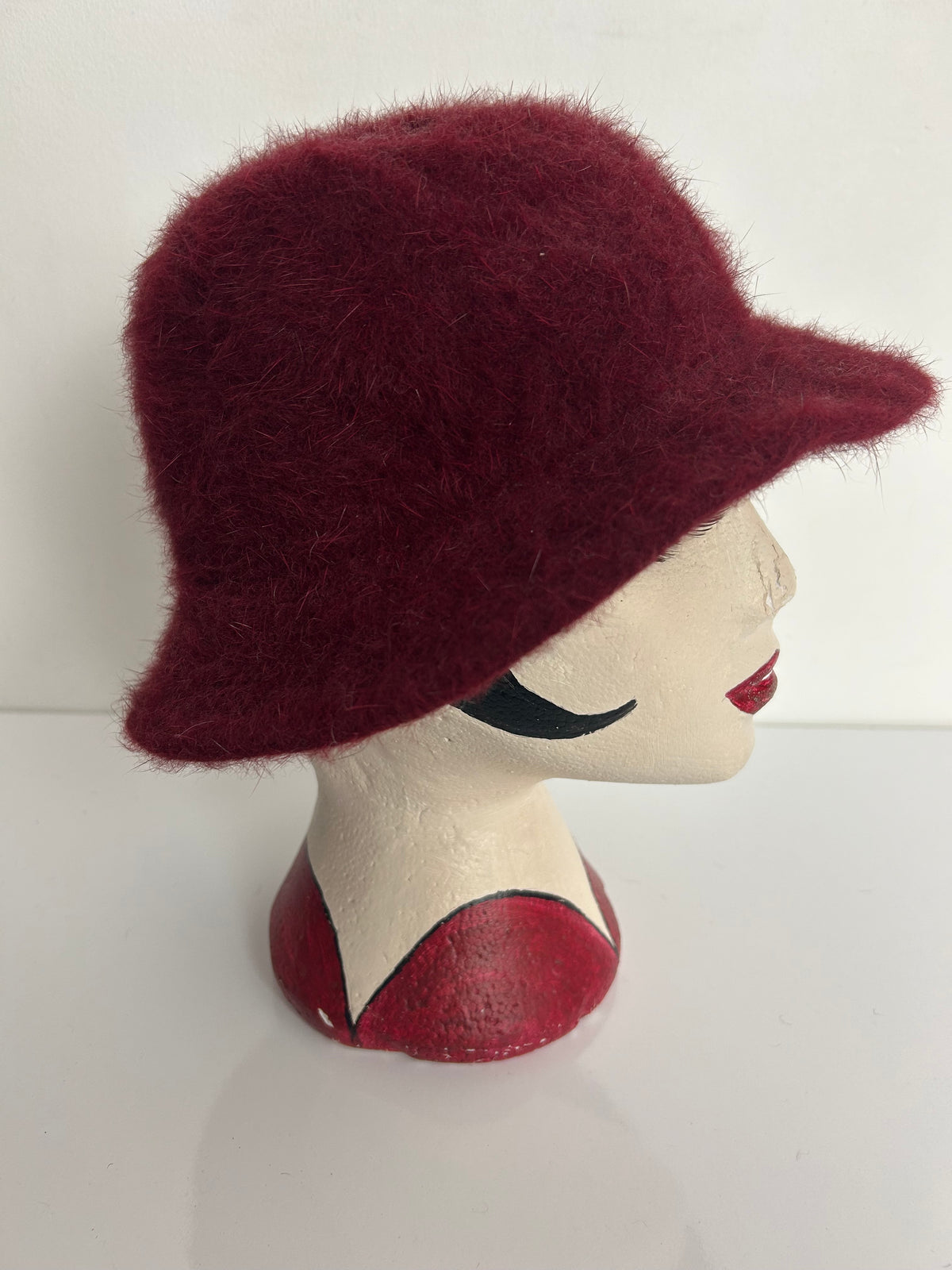 Vintage ITALIAN Dark Red/Burgundy Rabbit Hair & Wool Mix Trilby Style Hat
