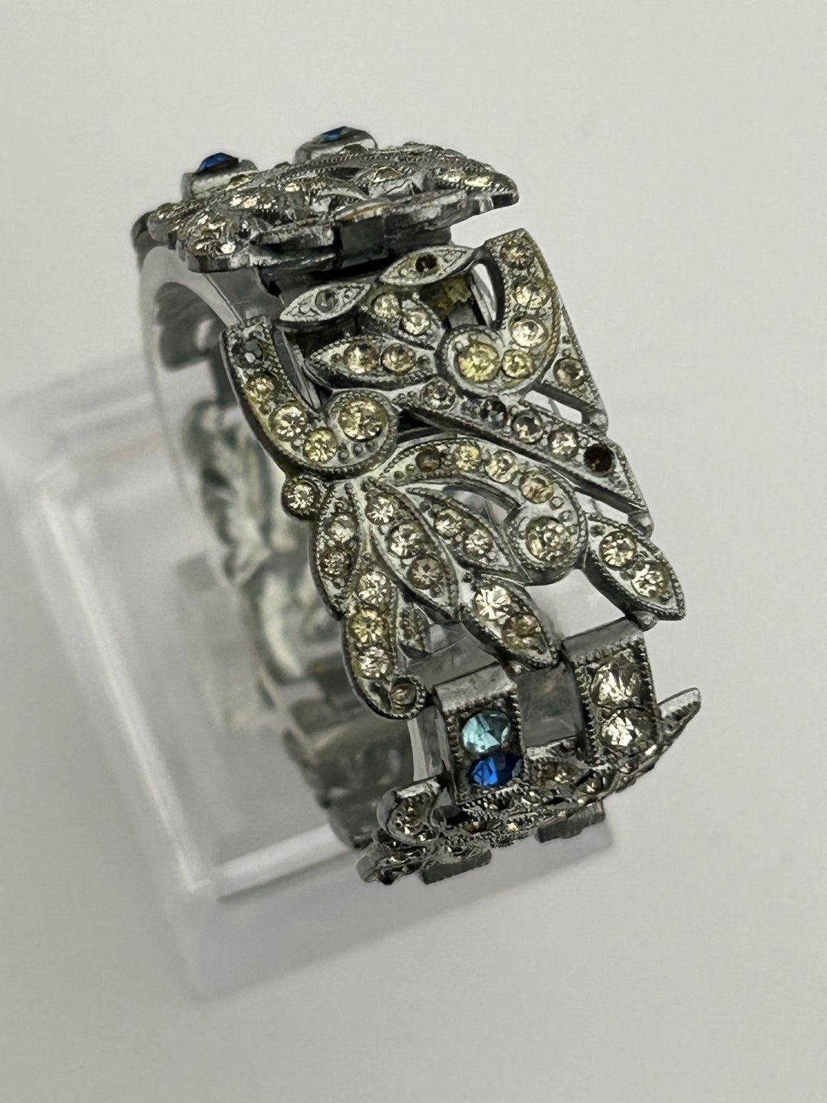 Vintage 1960s Silver Tone Paste Diamante Panelled Bracelet - Please Read