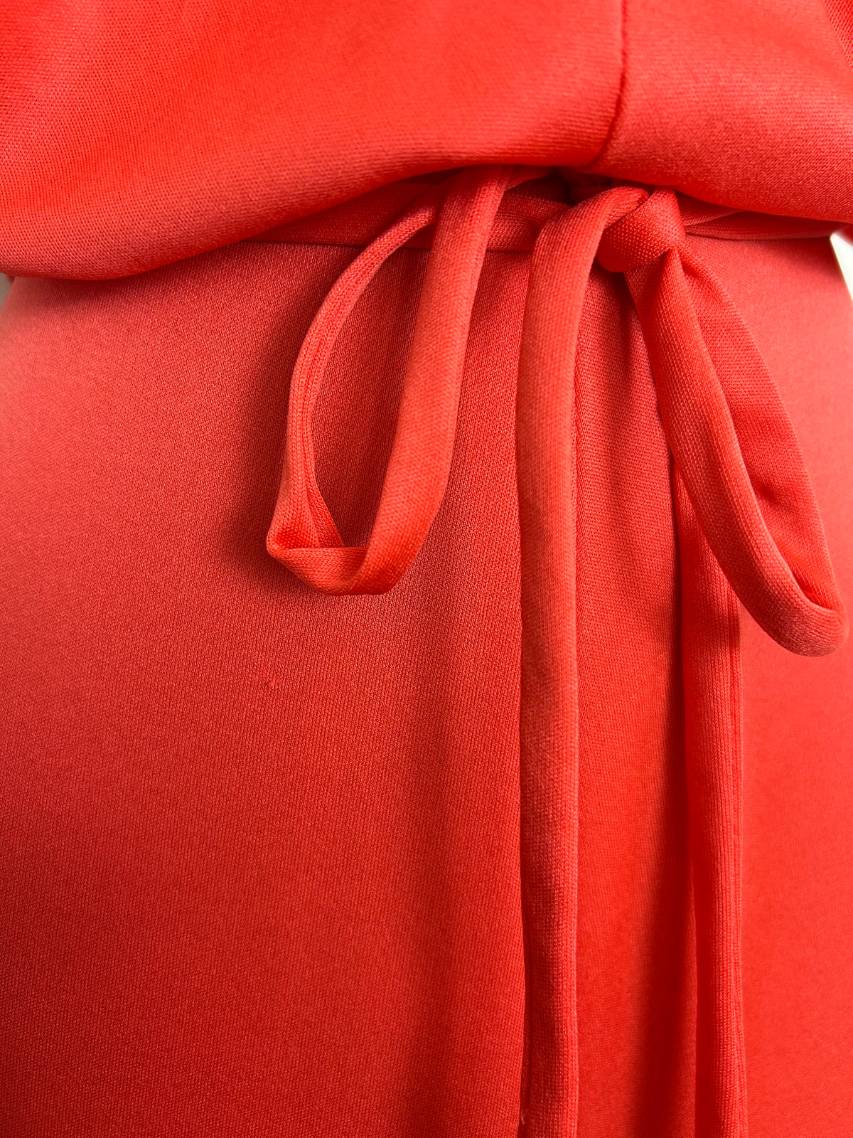 Vintage Late 1970s Size 6 Tangerine Orange Crochet Lace Panel Belted Wide Leg Jumpsuit