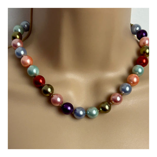 Vintage 1960s Multicoloured Faux Pearl Plastic Bead Choker Necklace