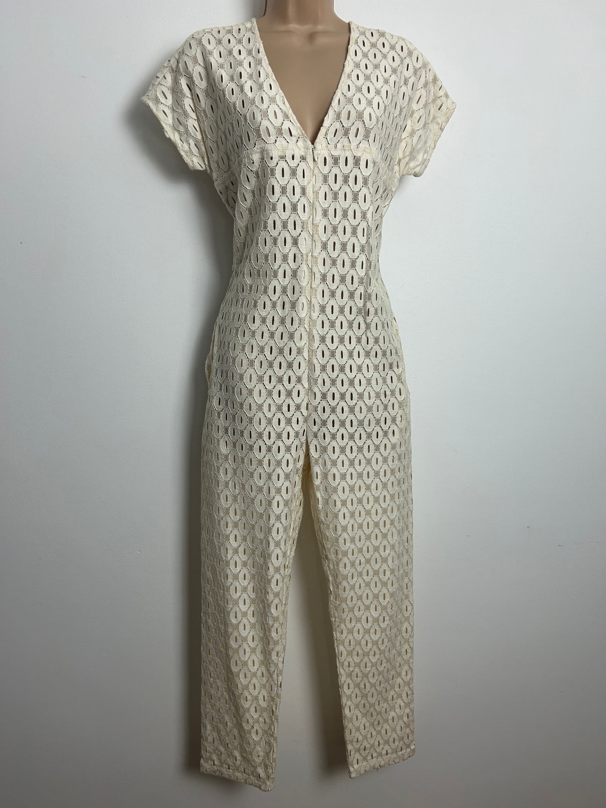 Designer RACHEL COMEY Size 2 (UK Size 10) Cream Cotton Mix Lace "Glinda" Jumpsuit RRP £664 £