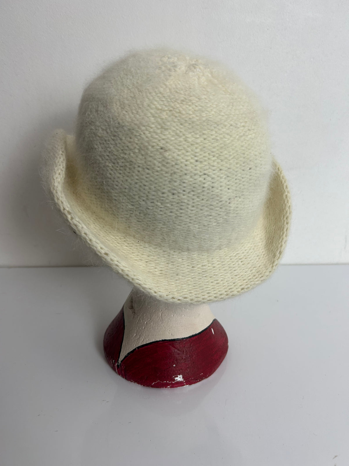 Vintage 1970s Cream Angora & Wool Mix Fedora Style Hat