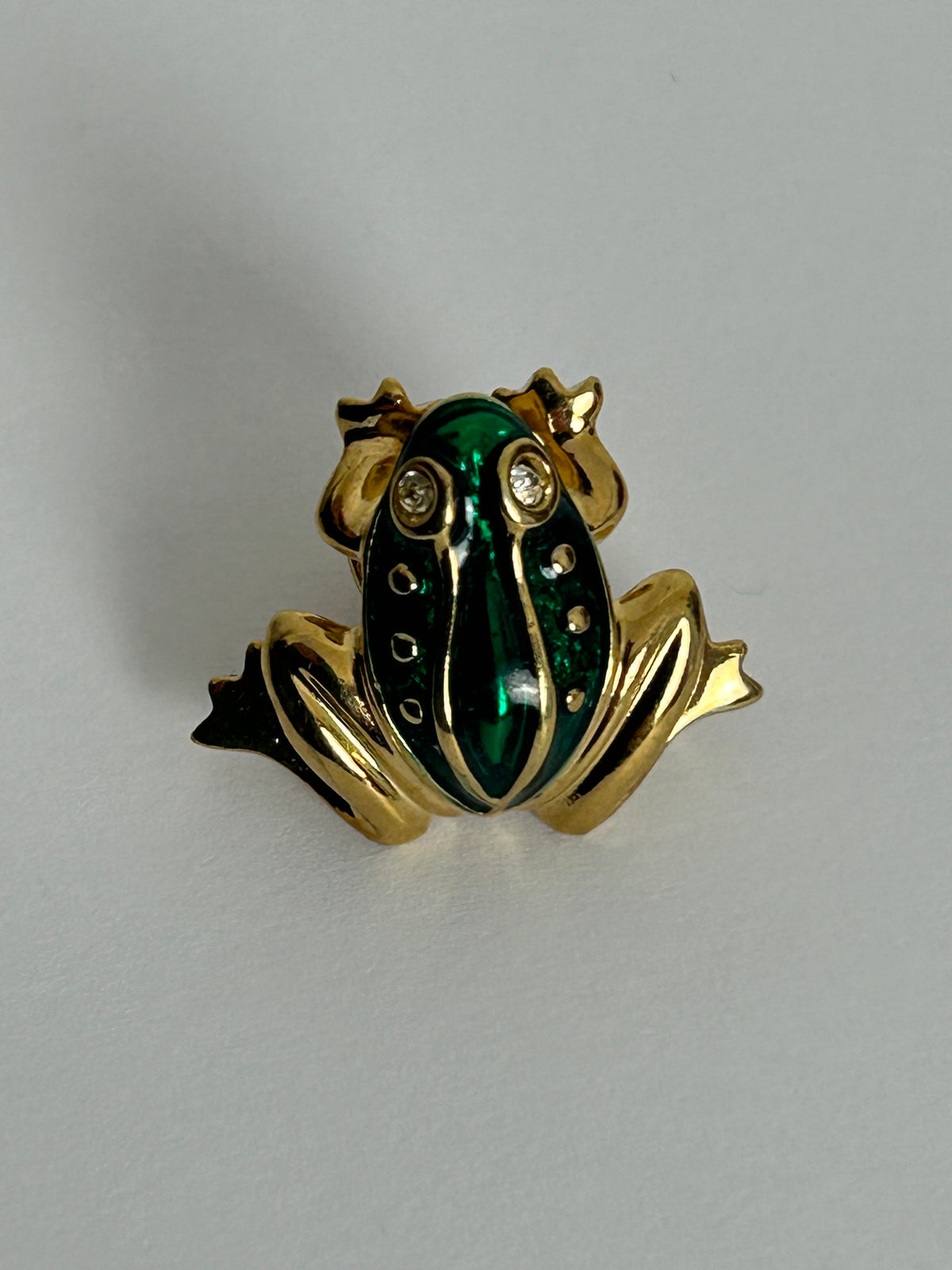 Vintage Gold Tone & Green Enamel Miniature Frog Pin Brooch