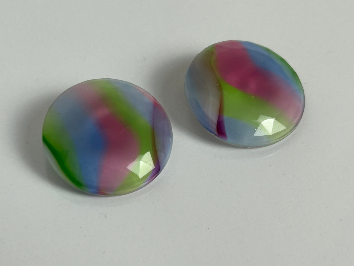 Vintage 1960s Large Round Multicolour Glass Clip On Earrings
