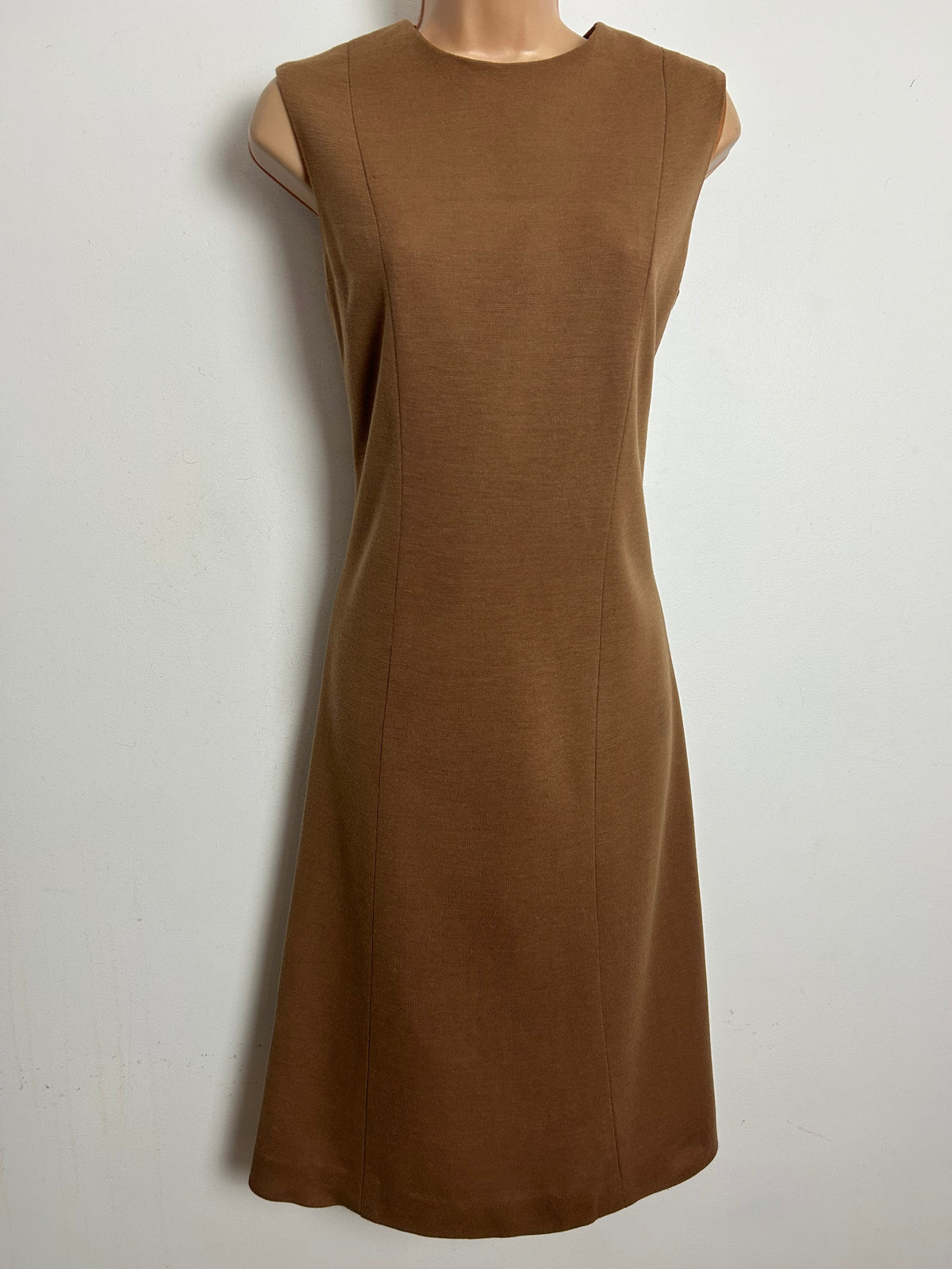 Vintage 1960s Size 10 Camel Brown Mod Dress & Matching Jacket Two Piece Suit