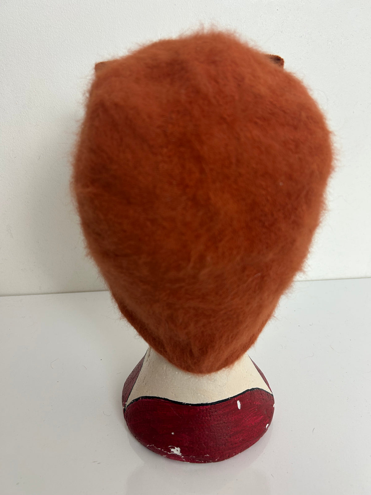Vintage Rusty Orange Angora & Wool Mix Bow Detail Beanie Hat