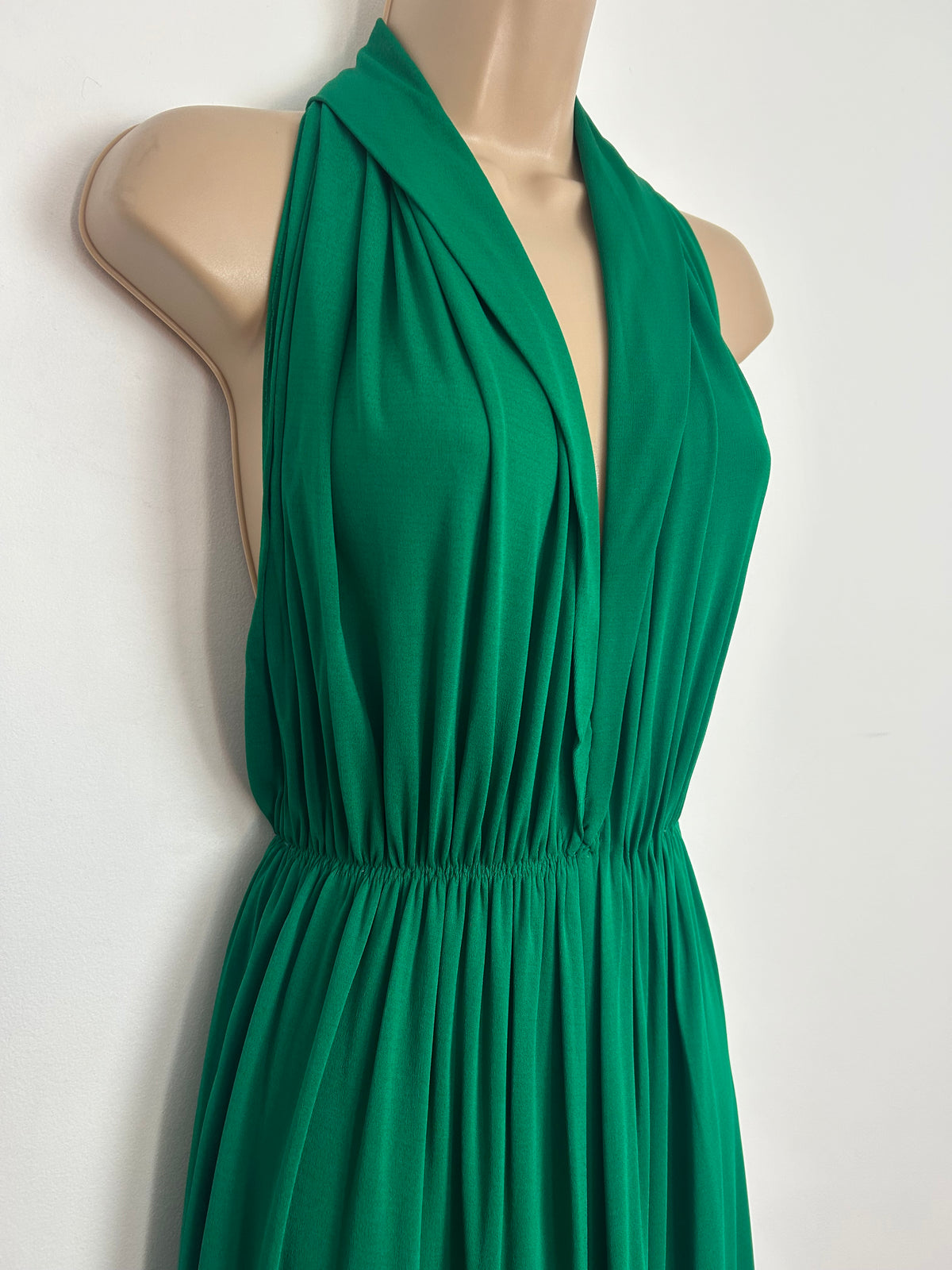 Vintage Early 1970s VERY RARE FRANCA POLACCO Size 6 Emerald Green Halter Neck Occasion Maxi Dress