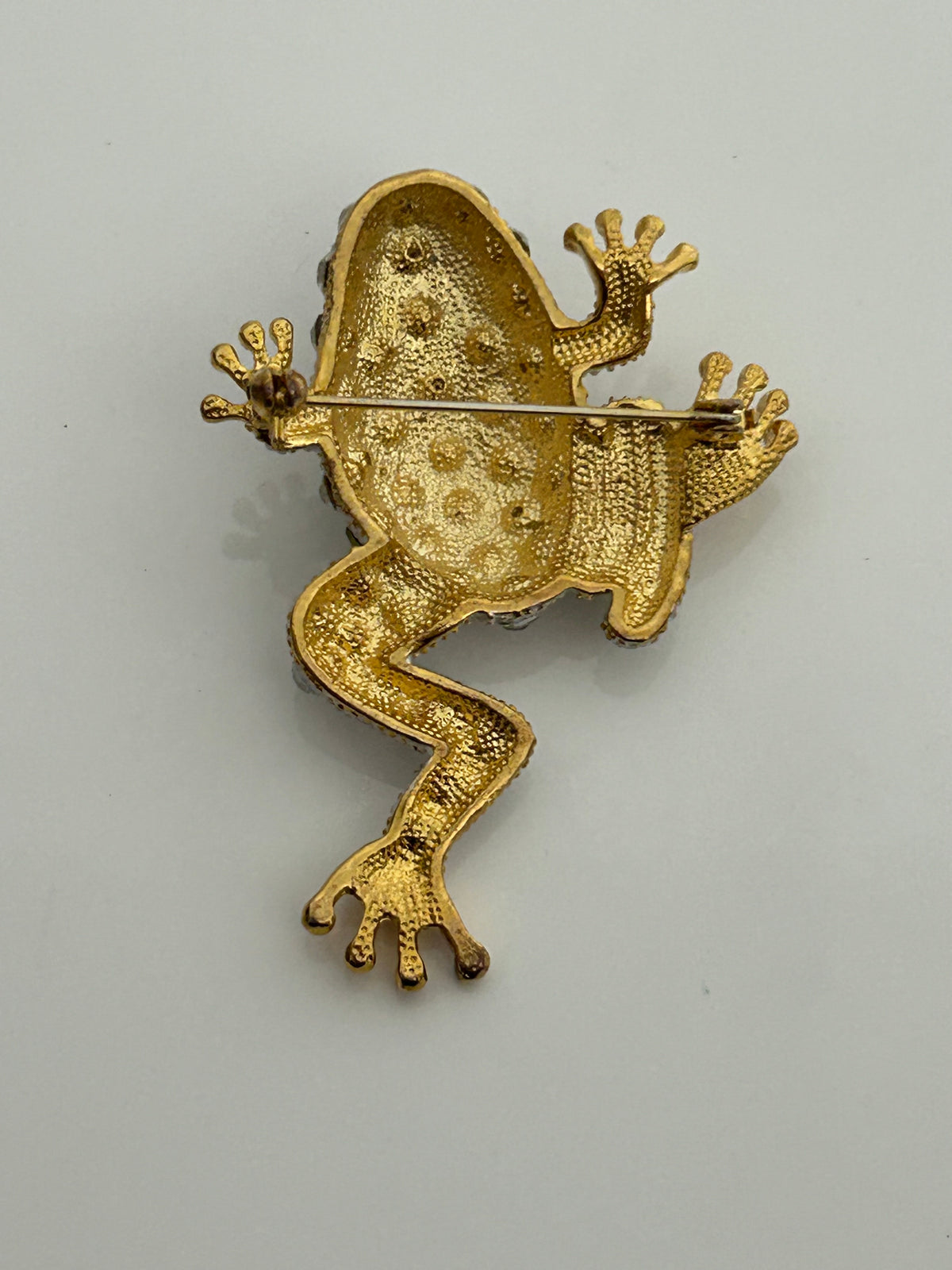 Vintage 1980s Gold Tone & Silver Tone Base Metal Diamante Set Frog Brooch
